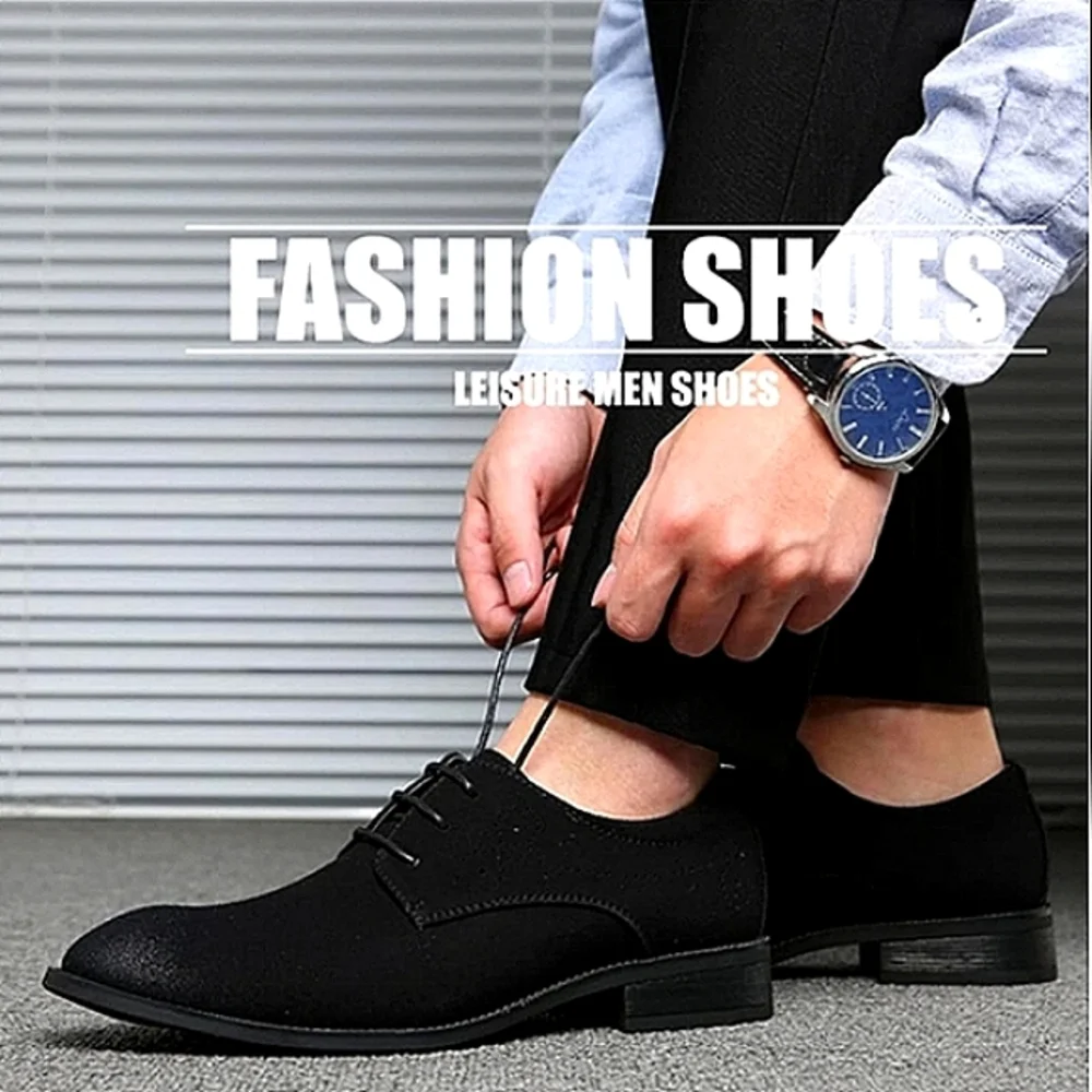 New w/Box Unbranded Men's Black Faux Suede Lace-Up Dress Oxfords Size EU 48